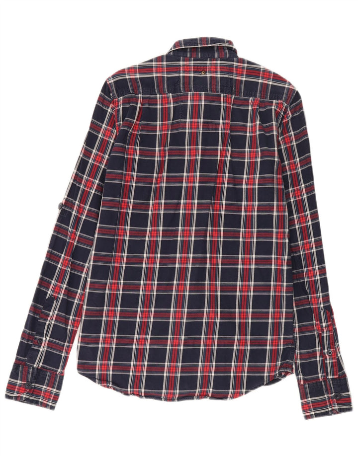 Мужская фланелевая рубашка Superdry, маленькая, темно-синяя, в клетку, хлопок