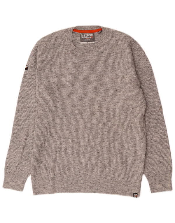 Мужской джемпер с круглым вырезом Superdry XL, серый хлопок с крапинками