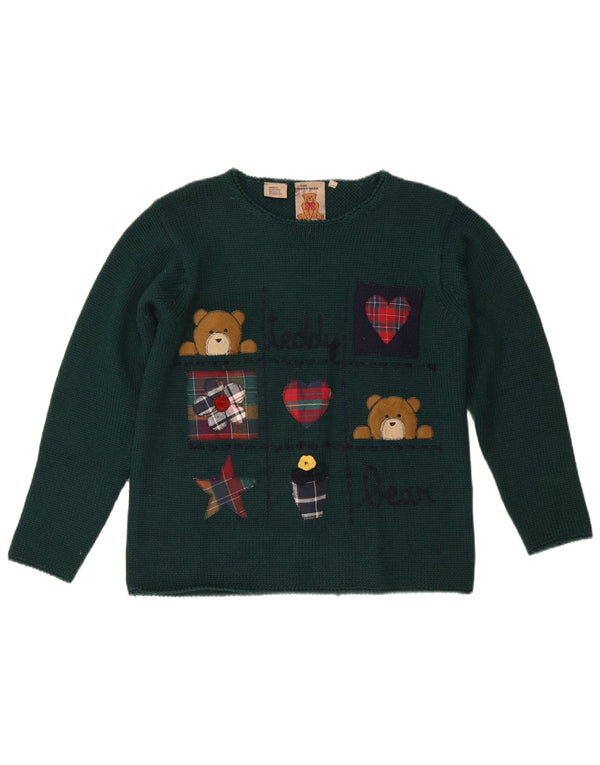 Винтажный женский джемпер с вырезом «лодочка» с рисунком, Великобритания, 12, средний зеленый акрил