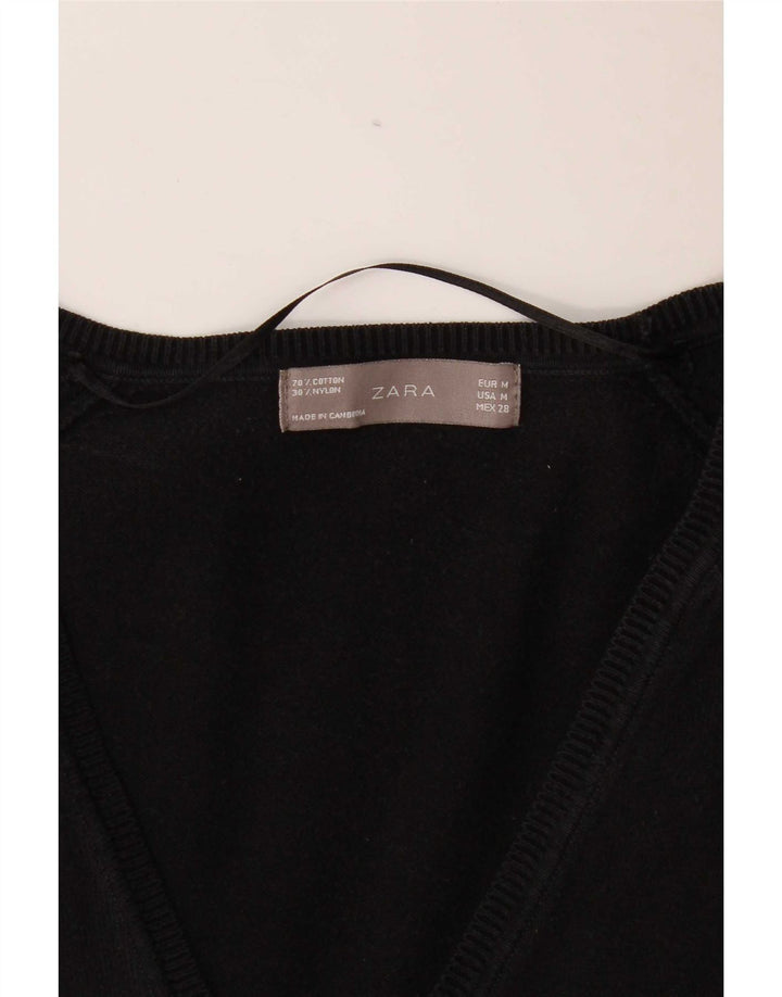 Женский кардиган Zara UK 12, средний черный хлопковый свитер