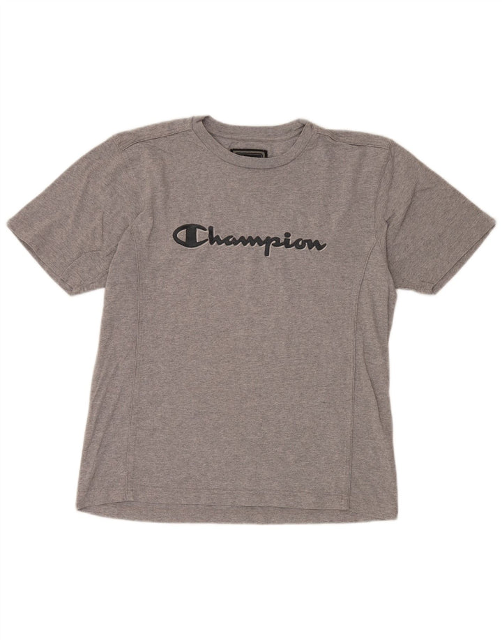 Мужская футболка CHAMPION с рисунком, хлопковый топ среднего серого цвета