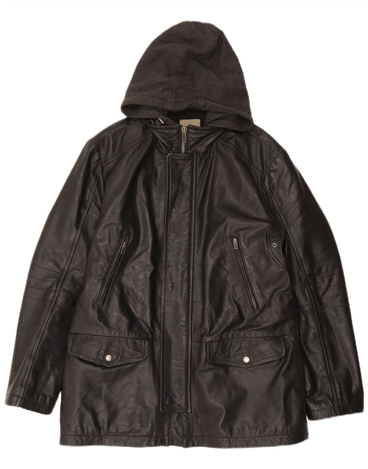 CONBIPEL Мужская кожаная куртка с капюшоном IT 52 XL Черная кожа