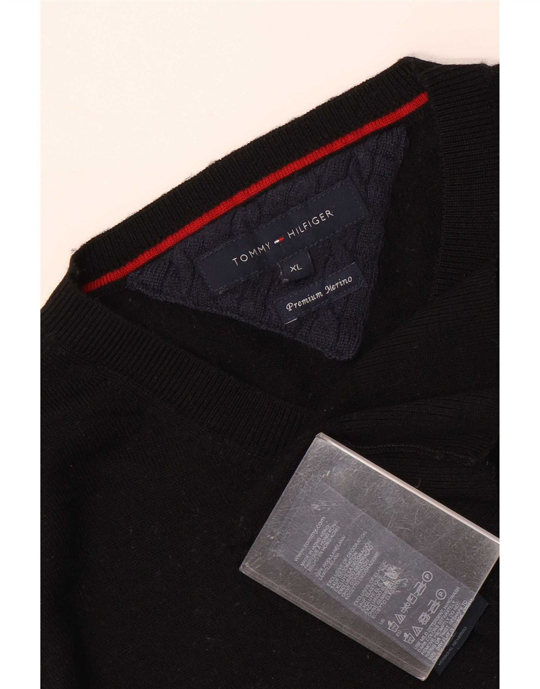 Мужской джемпер с v-образным вырезом Tommy Hilfiger XL, черный, шерсть