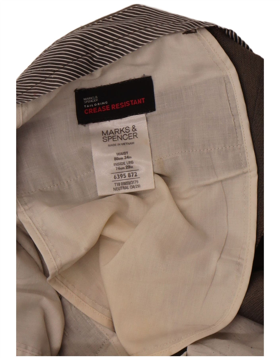 Мужские прямые костюмные брюки Marks & Spencer W34 L29 коричневые с узором «елочка»