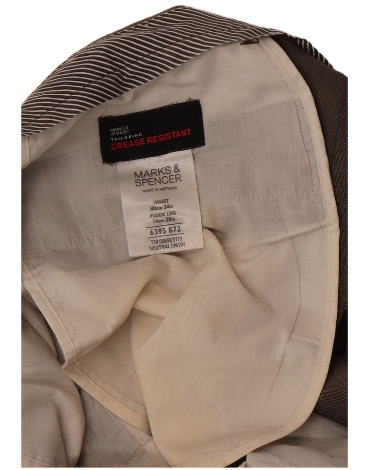 Мужские прямые костюмные брюки Marks & Spencer W34 L29 коричневые с узором «елочка»