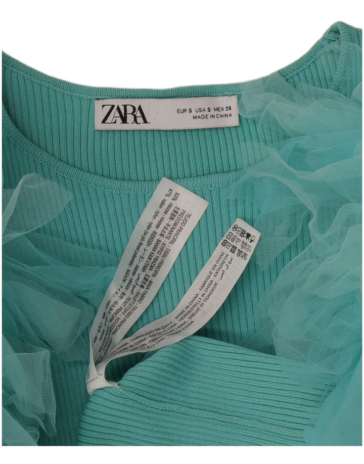 Женская укороченная блузка Zara UK 8, маленькая, бирюзовая, вискоза