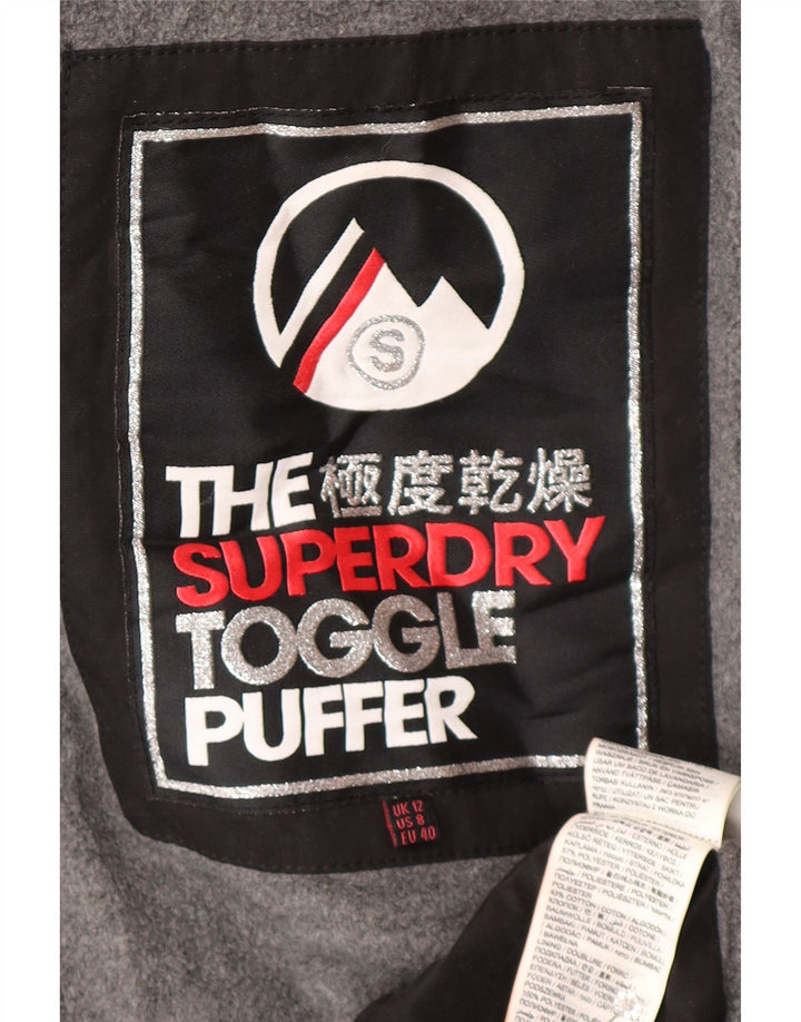 Женская утепленная дафлкот с капюшоном Superdry UK 12, средний черный полиэстер