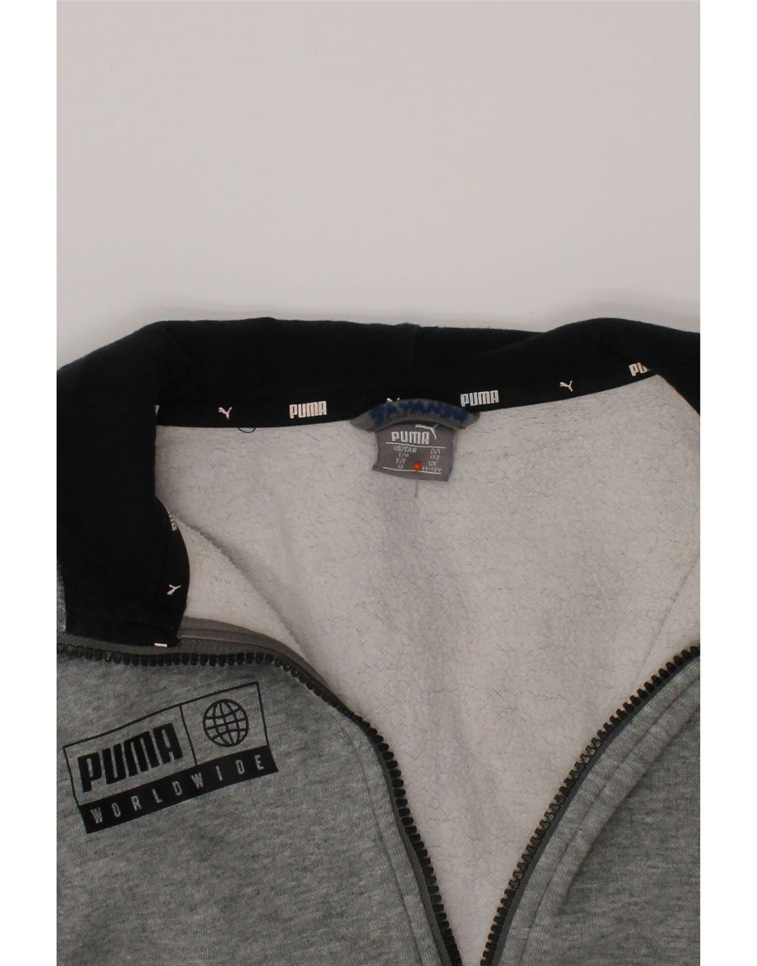 Свитер с капюшоном на молнии с графическим рисунком для девочек PUMA, 11–12 лет, серый хлопок