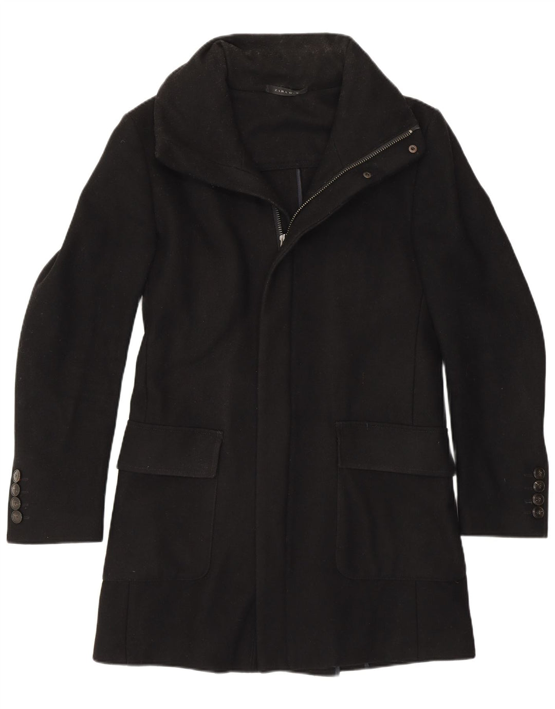 Мужское пальто Zara UK 36, маленькое черное шерстяное пальто