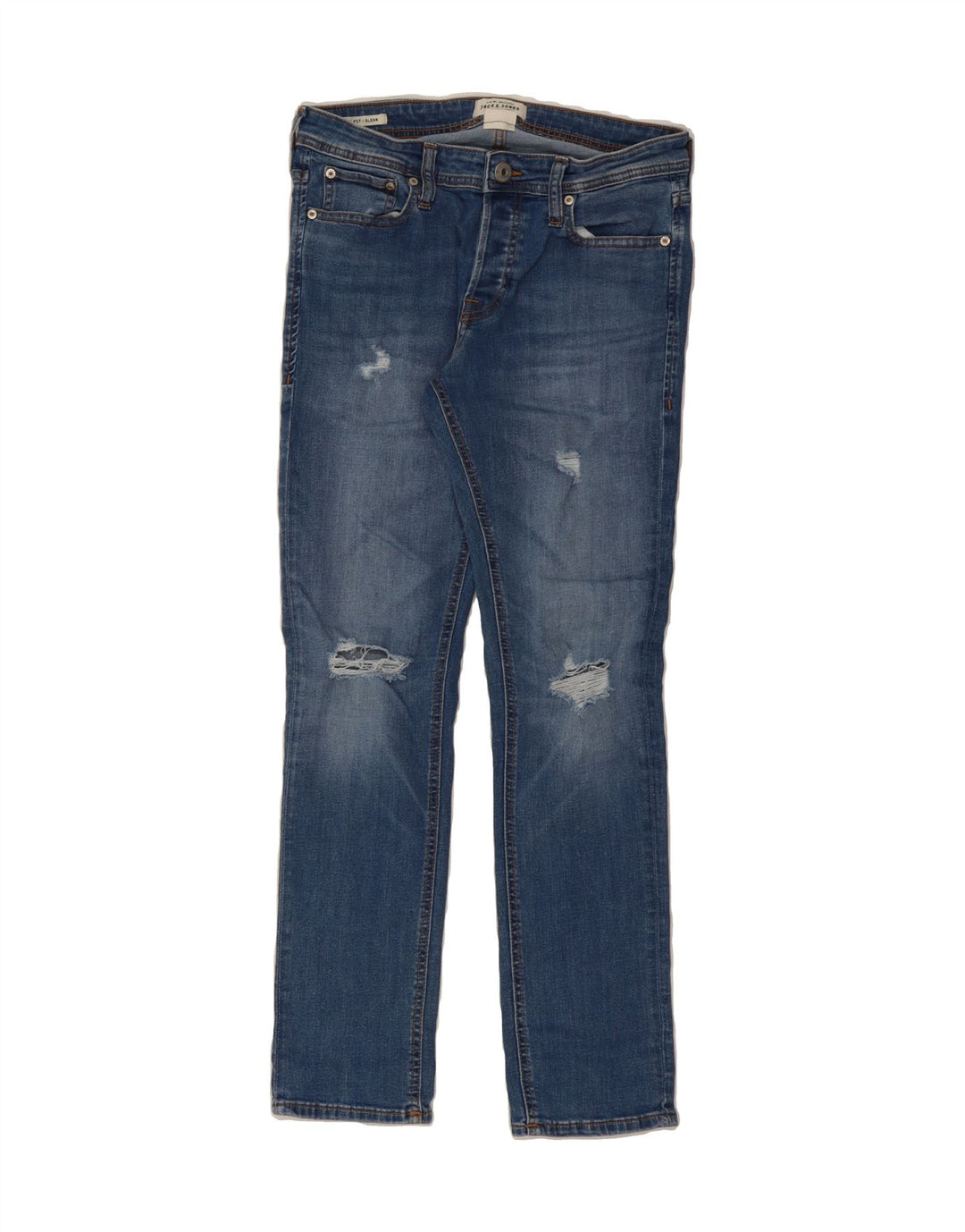 JACK & JONES Mens GLENN Distressed Slim Jeans W30 L30 Blue Cotton Vintage Jack & Jones and Second-Hand Jack & Jones from Messina Hembry 