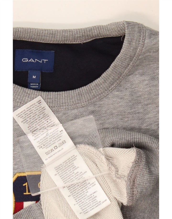 Мужской свитшот с рисунком Gant, хлопковый джемпер среднего серого цвета