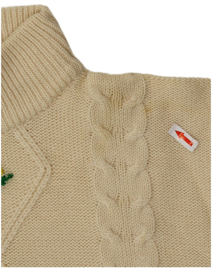 Винтажный женский джемпер с высоким воротником, Великобритания, 14, средний желтый с цветочным принтом