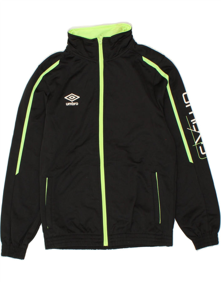 UMBRO Boys Graphic Tracksuit Top Jacket 9-10 Years Black Polyester Vintage Umbro and Second-Hand Umbro from Messina Hembry 