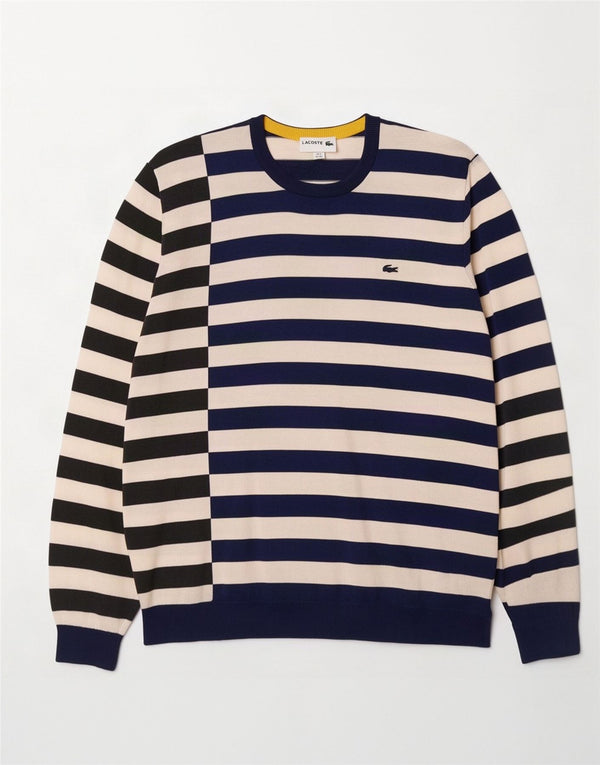 Мужской джемпер с круглым вырезом Lacoste, размер 8, 3XL, темно-синий, хлопковый в полоску