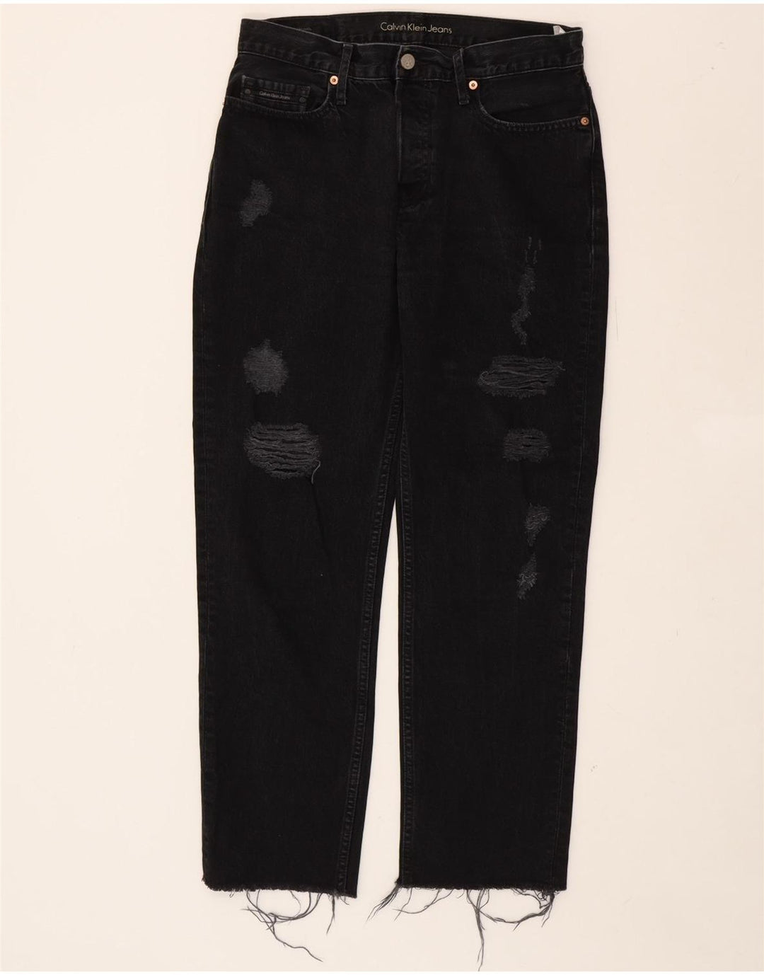 CALVIN KLEIN Womens Distressed Straight Jeans W27 L27 Grey Cotton Vintage Calvin Klein and Second-Hand Calvin Klein from Messina Hembry 