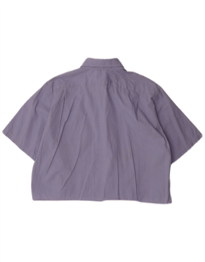 LACOSTE Женская укороченная рубашка оверсайз с коротким рукавом, размер 43, большая синяя