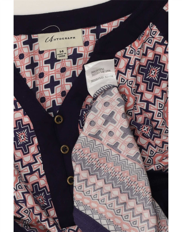 Женская блузка с рукавом 3/4 Marks & Spencer, Великобритания 14, большой синий с геометрическим рисунком