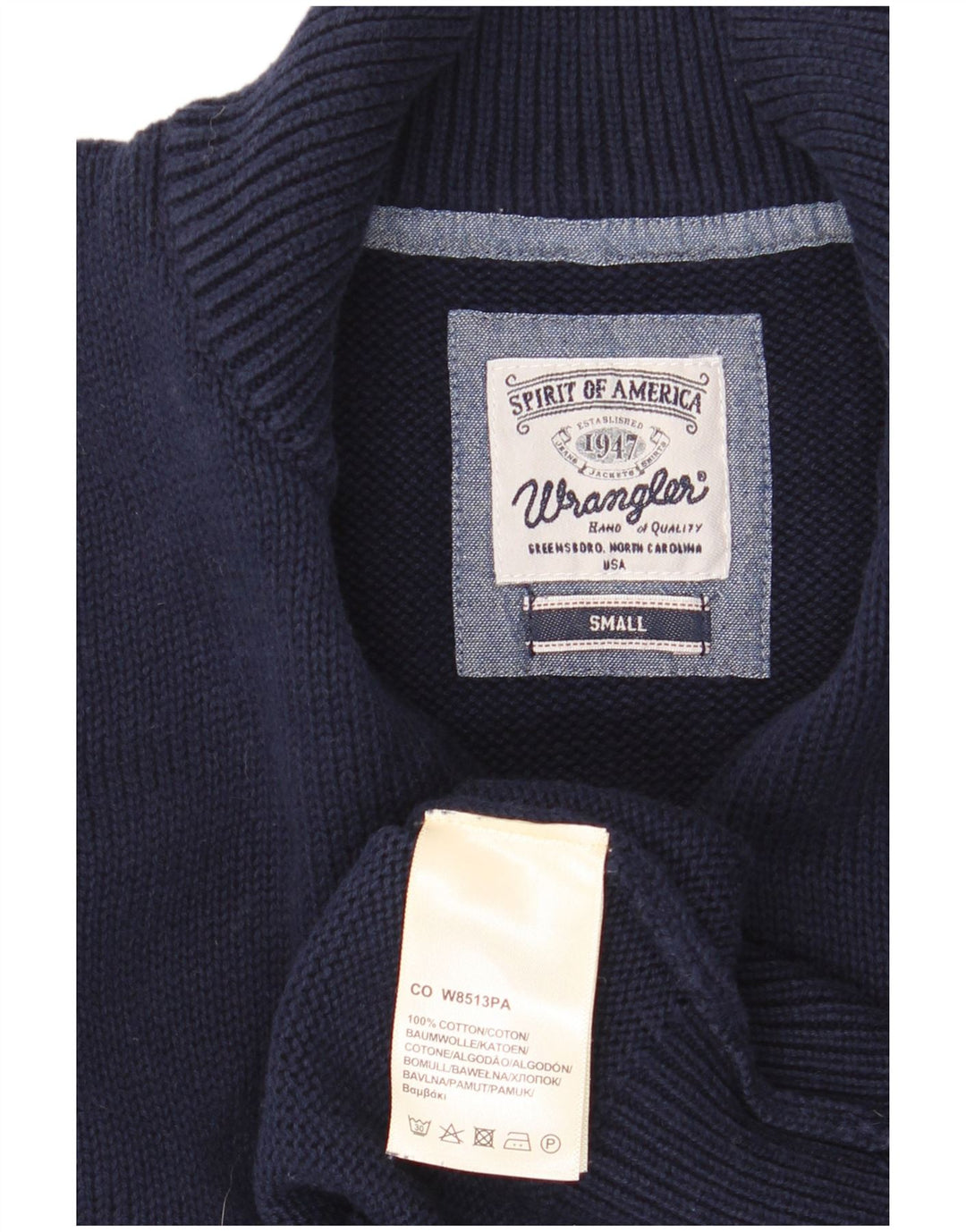 Мужской свитер Wrangler с воротником на молнии, маленький темно-синий, хлопковый