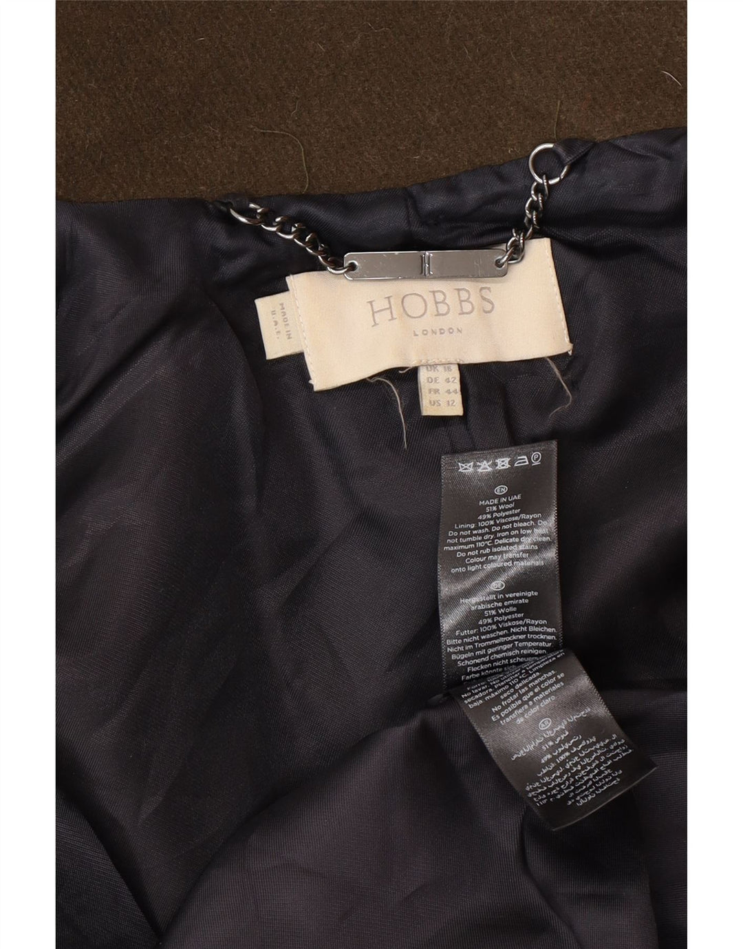 Женское пальто Hobbs UK 16, большое шерстяное пальто цвета хаки