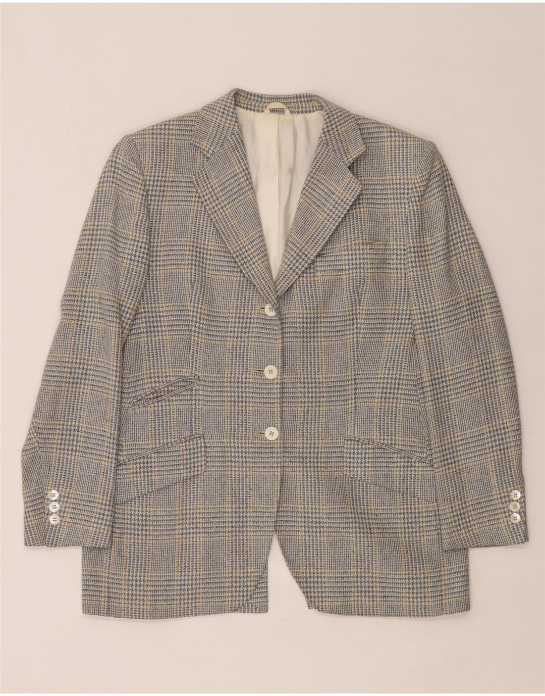 Женский пиджак Burberrys на 3 пуговицах UK 12, средний синий с узором «гусиные лапки»