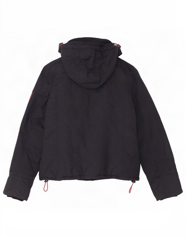 Женская стеганая куртка с капюшоном и ветровкой Superdry UK 14, большая темно-синяя