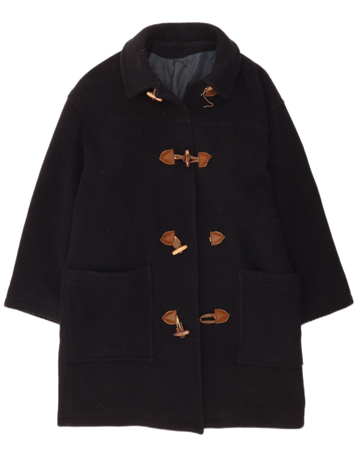 Винтажный женский дафлкот оверсайз UK 14, средний темно-синий, шерсть