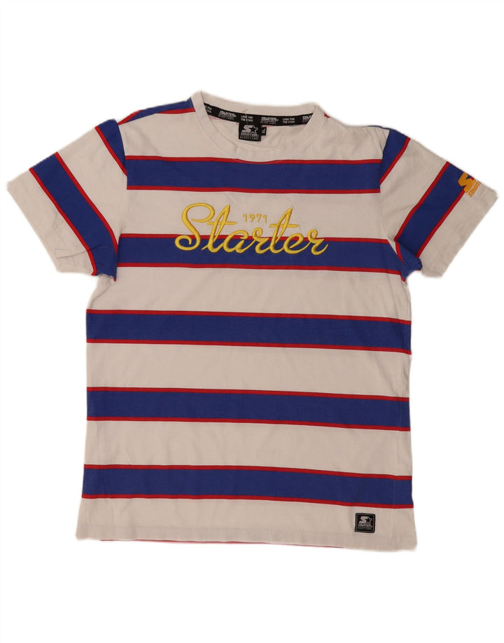 STARTER Mens Graphic T-Shirt Top XL White Striped Cotton