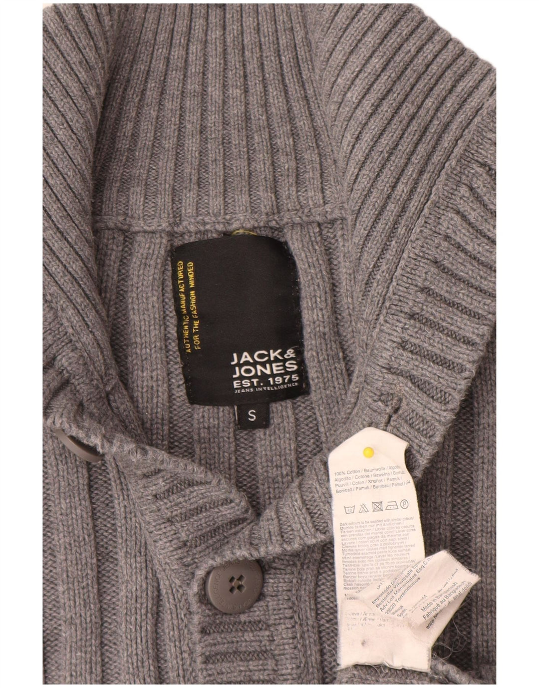 Мужской джемпер на пуговицах Jack & Jones, маленький серый хлопковый свитер