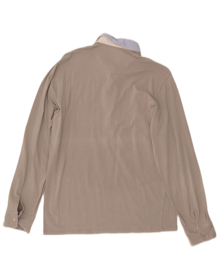 Мужская рубашка-поло с длинным рукавом FRED PERRY, большая серая, хлопок с цветными блоками