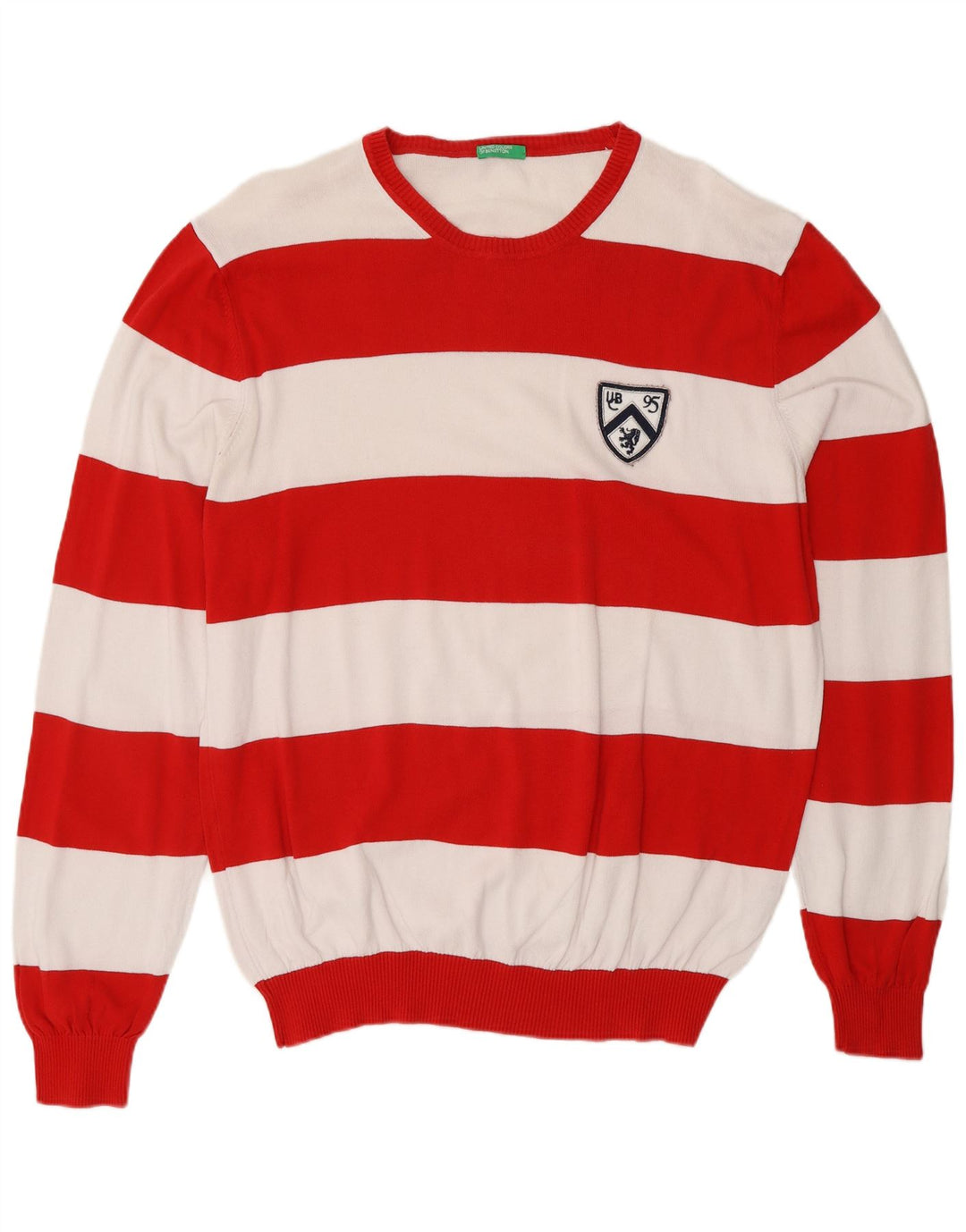 Мужской джемпер с круглым вырезом BENETTON, хлопковый свитер в красную полоску XL