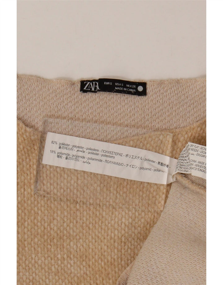 Женский укороченный топ Zara с длинным рукавом UK 10, маленький, бежевый, полиэстер