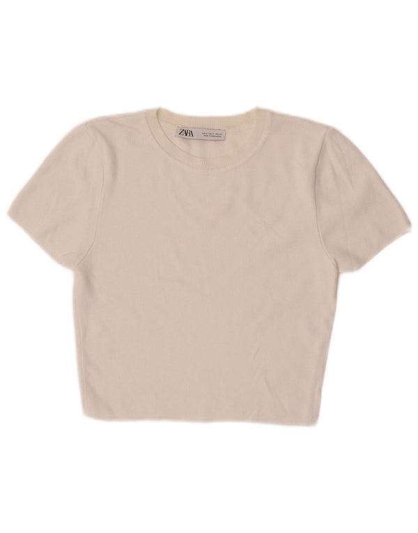 Женский джемпер с коротким рукавом с вырезом лодочкой Zara UK 12, средний белый
