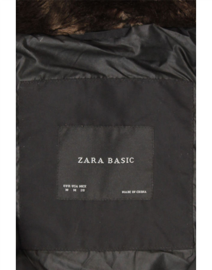 Женская стеганая куртка с капюшоном Zara UK 14, средний черный полиэстер