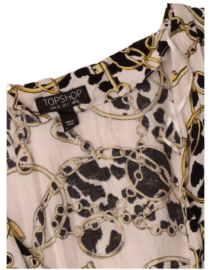 Topshop Женский свободный кардиган с абстрактным узором и запахом, Великобритания 6 XS, белый