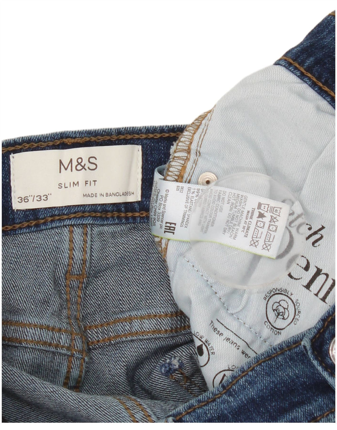 Мужские узкие джинсы Marks & Spencer W36 L33 синие, хлопок