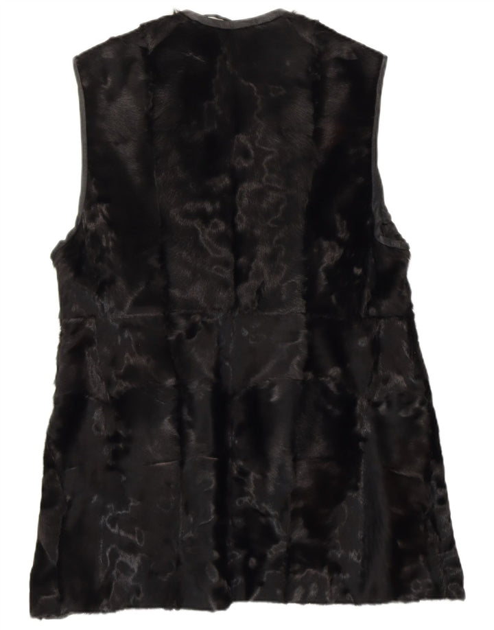 Винтажный женский меховой жилет UK 14, средний черный