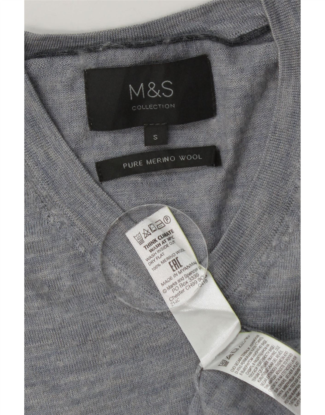 Мужской джемпер с v-образным вырезом Marks & Spencer, маленький синий мериносовой шерсти в крапинку