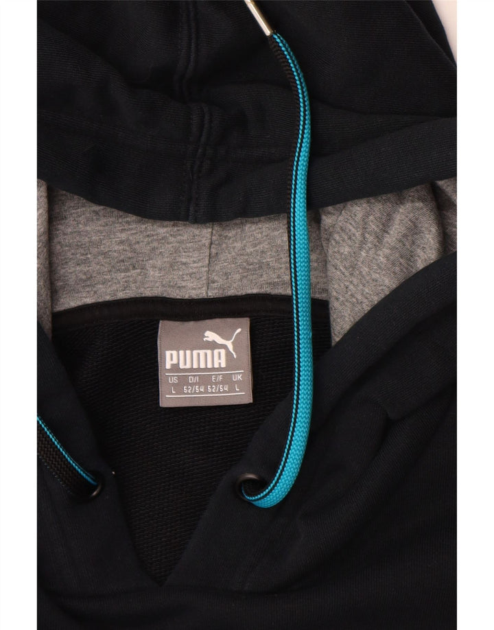 Мужской джемпер с капюшоном PUMA, большой черный, хлопок с цветными блоками