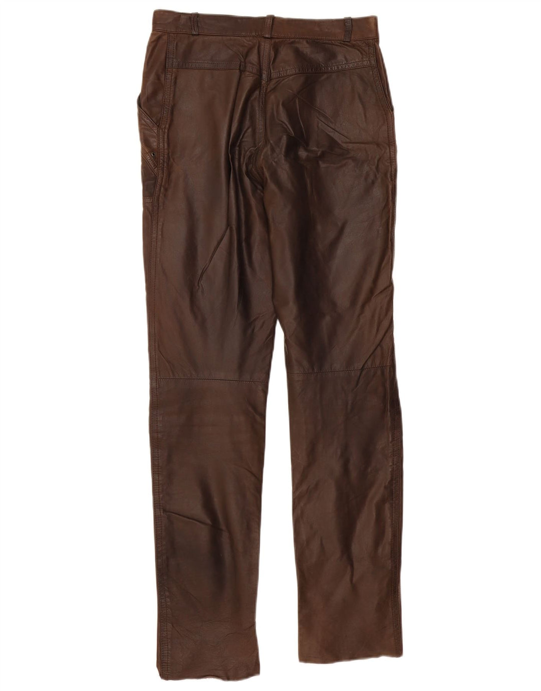 ВИНТАЖНЫЕ женские прямые кожаные брюки EU 36, маленькие W28 L30, коричневые кожаные