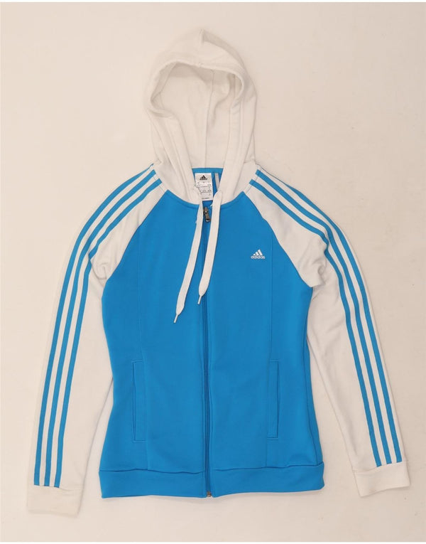 Женский свитер с капюшоном Adidas Climalite на молнии, Великобритания, маленький синий полиэстер, 8/10