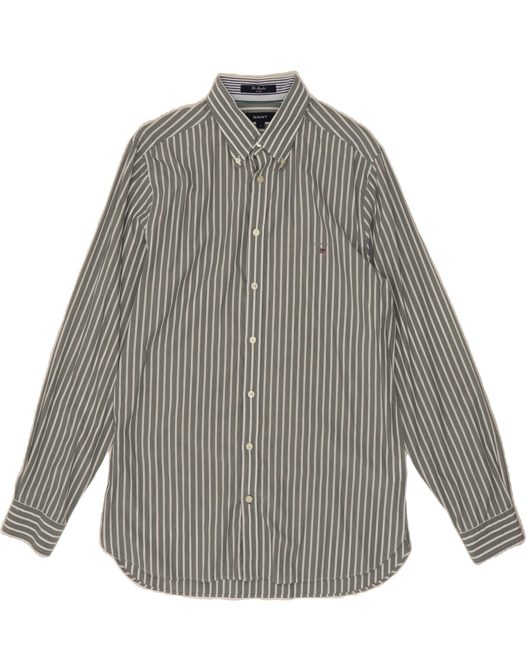 GANT Mens Fitted Shirt Large Grey Striped Cotton Vintage Gant and Second-Hand Gant from Messina Hembry 