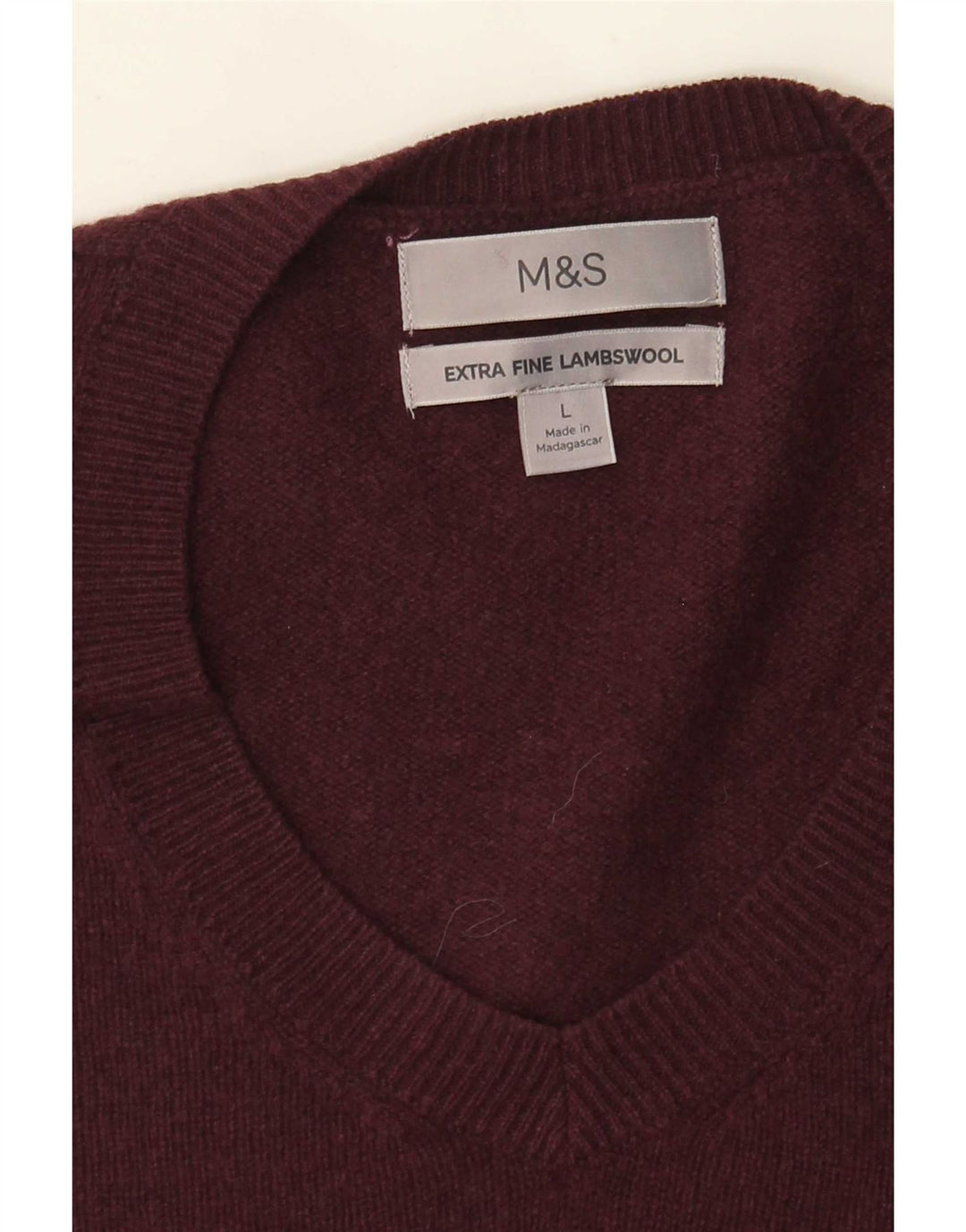 Мужской джемпер с v-образным вырезом Marks & Spencer большой бордовый из овечьей шерсти