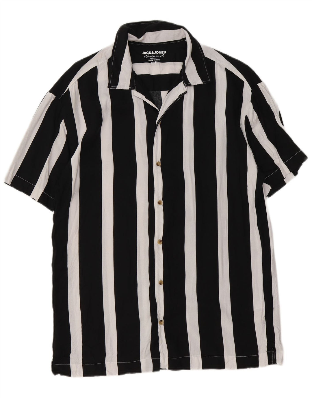 Мужская рубашка с коротким рукавом Jack & Jones из вискозы, черная полоска среднего размера