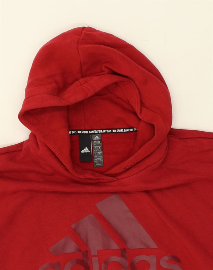 ADIDAS Womens Oversized Graphic Hoodie Jumper UK 4/6 XS Red Cotton | Vintage Adidas | Thrift | Second-Hand Adidas | Used Clothing | Messina Hembry 