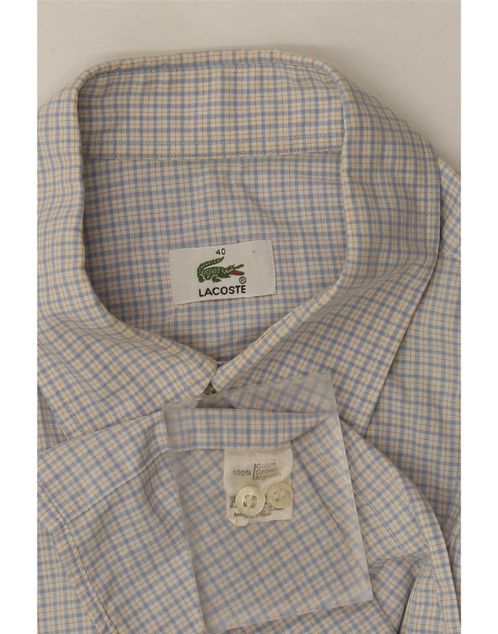 Мужская рубашка с коротким рукавом Lacoste, размер 40, хлопковая синяя клетка, средний размер