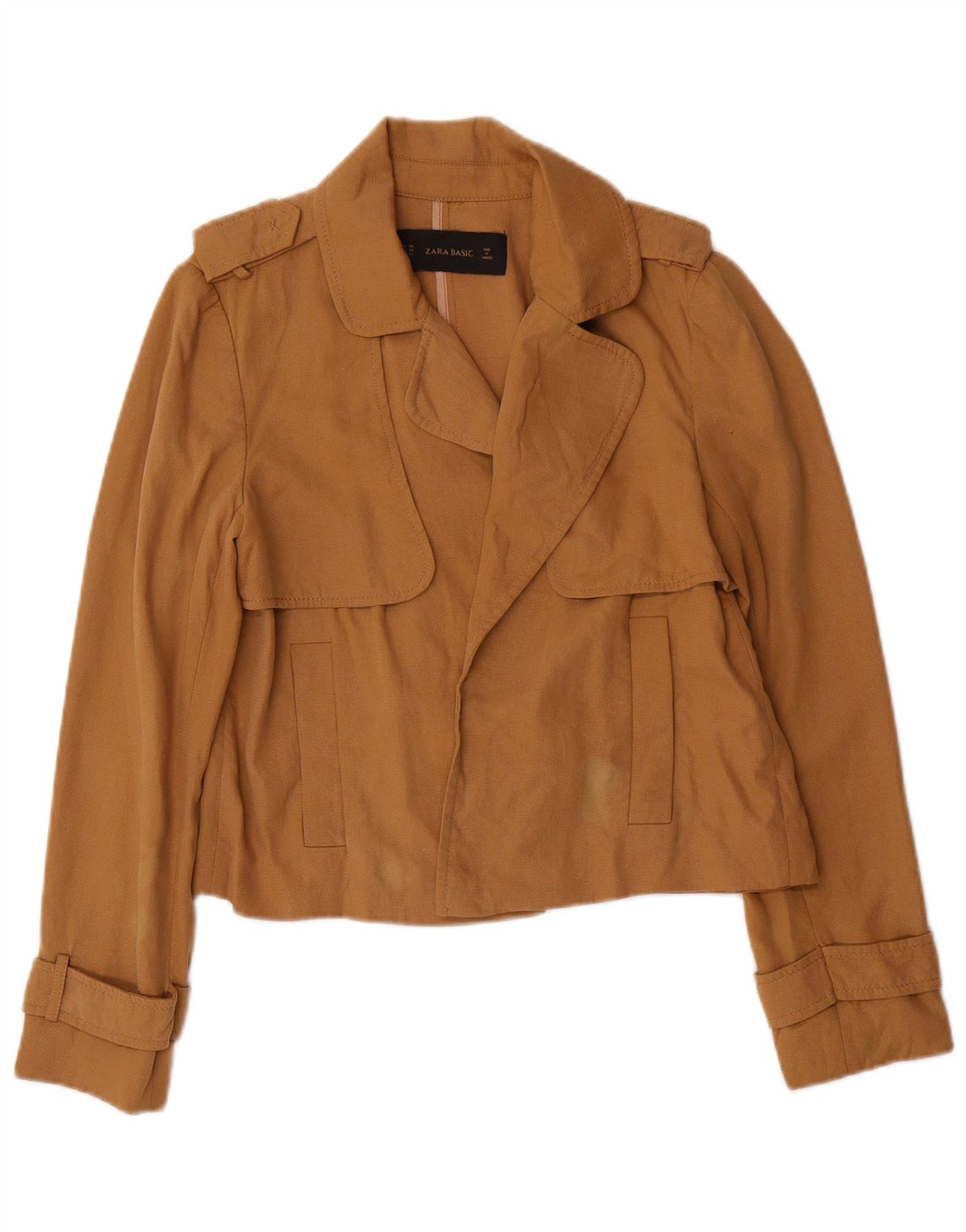 Женский укороченный открытый пиджак оверсайз Zara UK 6 XS, коричневый лиоцелл