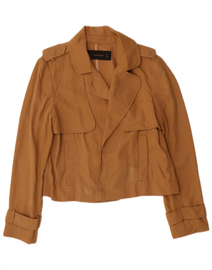 Женский укороченный открытый пиджак оверсайз Zara UK 6 XS, коричневый лиоцелл