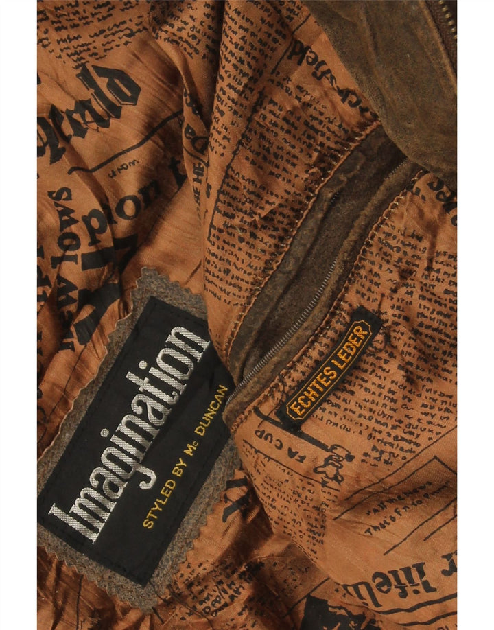 Винтажная мужская куртка-авиатор с графическим рисунком UK 38, средний коричневый цвет