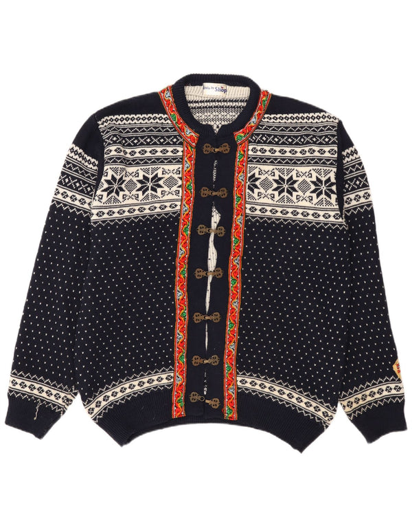 Винтажный женский свитер-кардиган UK 20 2XL темно-синий Fair Isle
