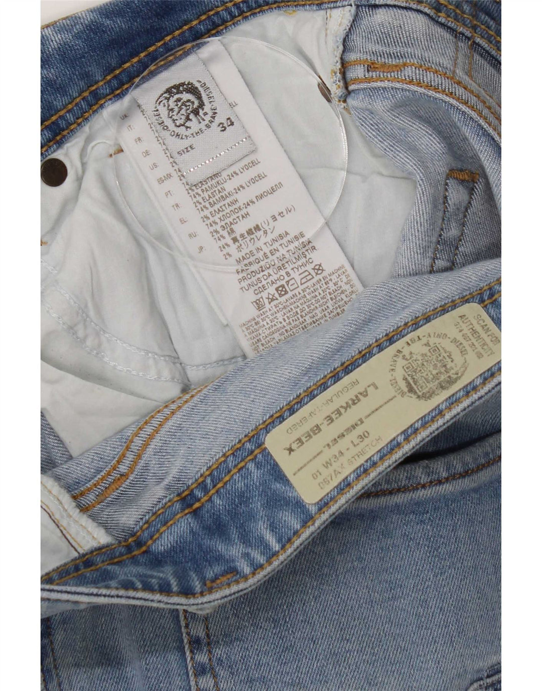 Мужские зауженные джинсы Larkee-Beex с потертостями Diesel W34 L30 синие
